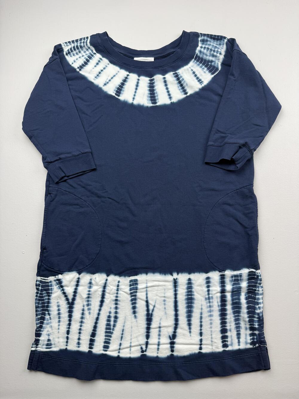 Pure Jill Dress Womens Large Blue Tie Dye 3/4 Sleeve Crew Neck Shift Pockets